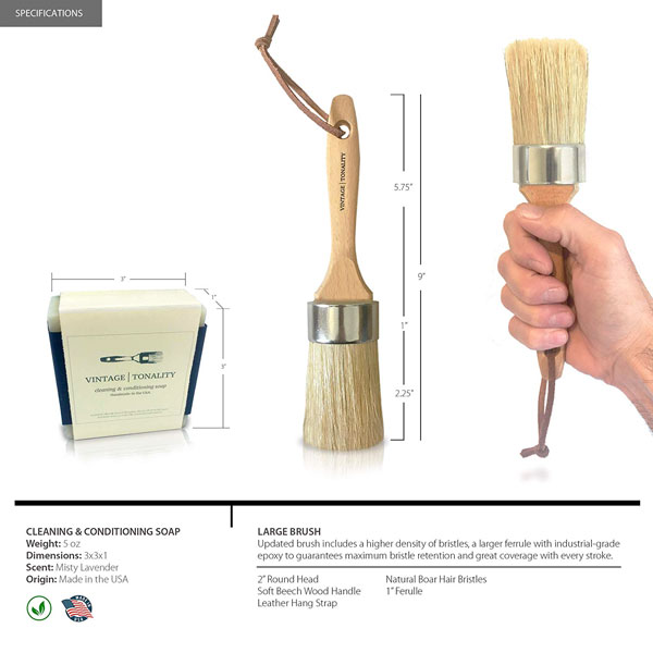 Solid Wood Home Decor Wood Furniture Painting Projects Box Included Brushul 2 Round Natural Boar Hair Bristles 9 Length Premium Chalk /& Wax Paint Brush