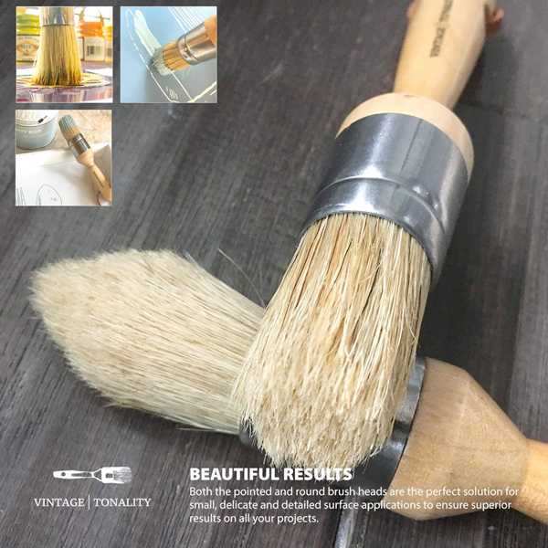 3 x Small Size 10 2cm 0.75 Inch High Quality Acrylic Furniture Chalk Paint and Wax Round Brushes Wooden Handle