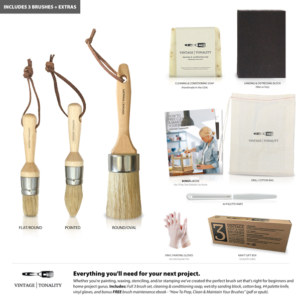 Pro Chalked Based & Milk Paint Brush Set by Vintage Tonality