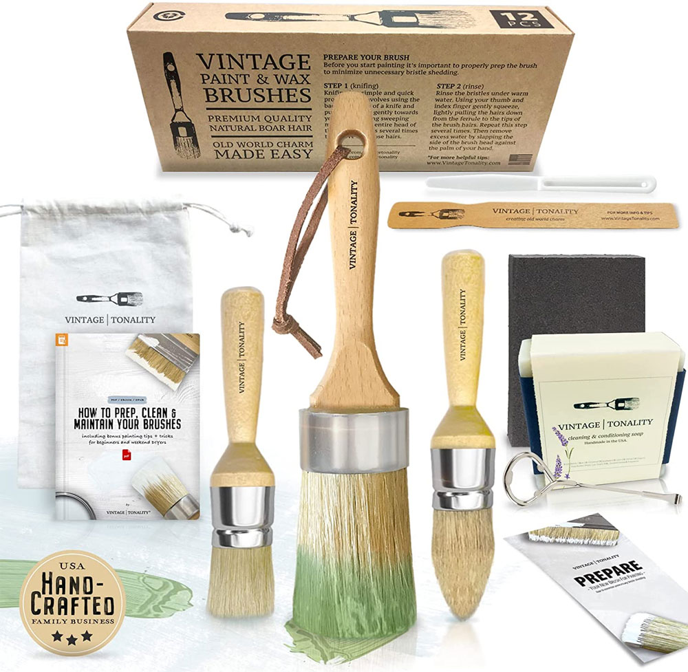 Pro Chalk + Wax Paint Brush Set by Vintage Tonality