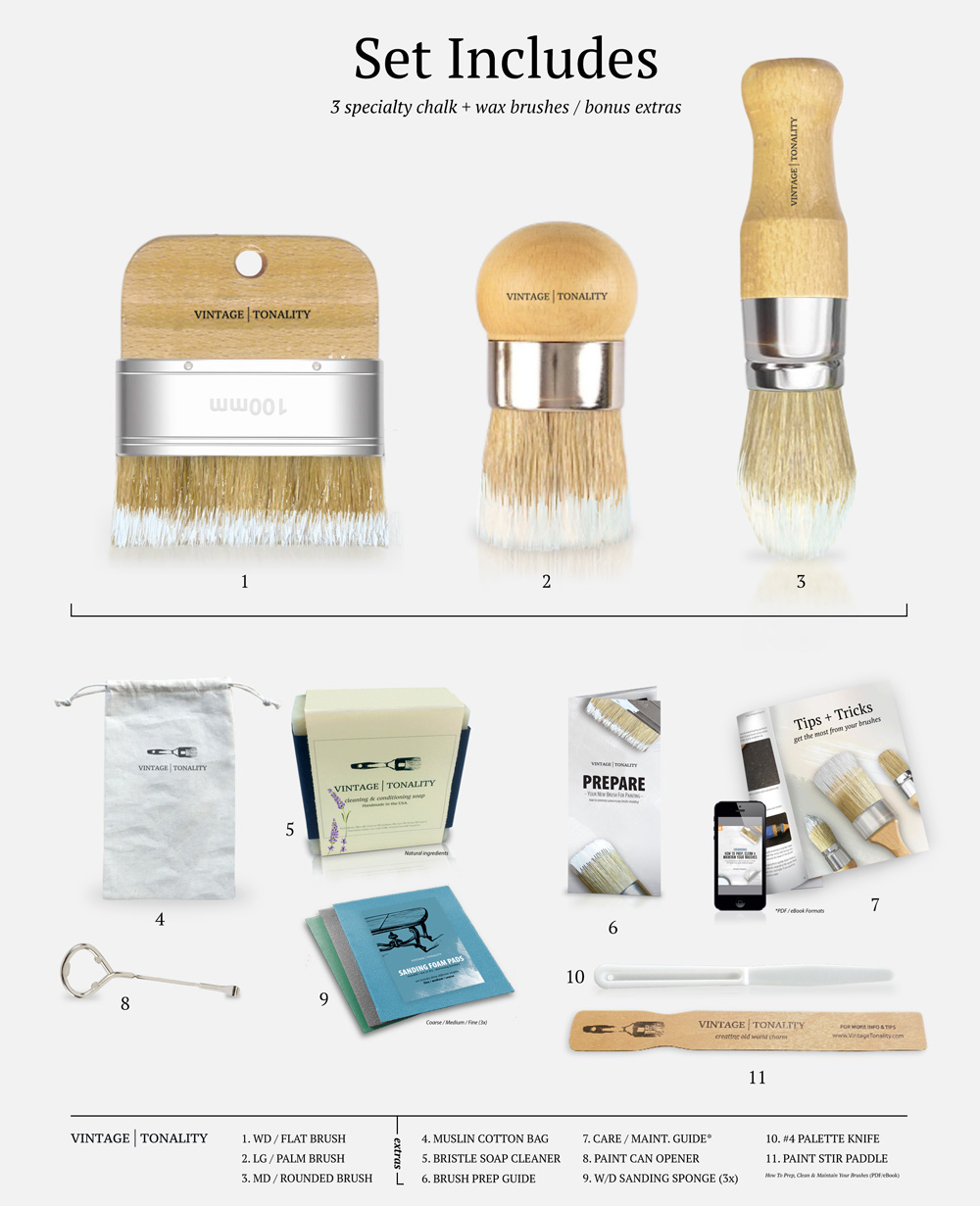 Original Chalk Paint and Wax Brush Set - Unique Handcrafted Home